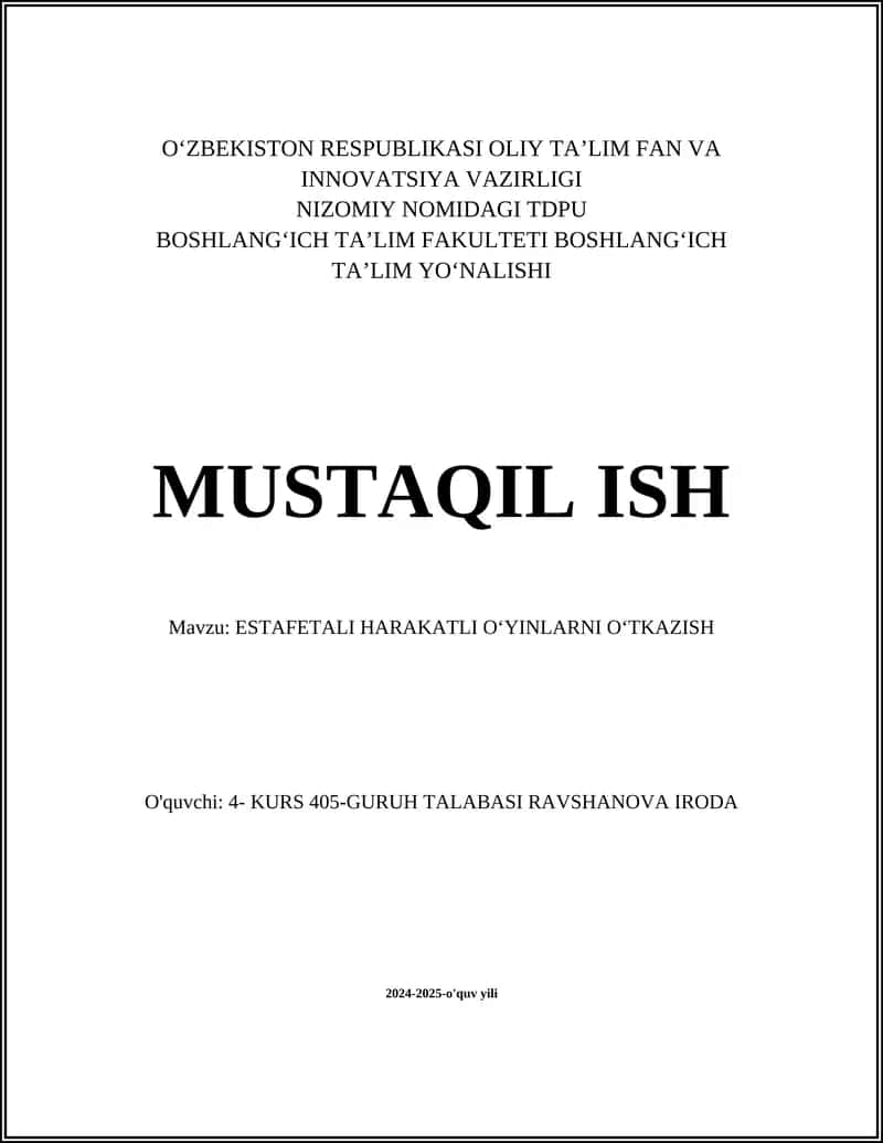 ESTAFETALI HARAKATLI OʻYINLARNI OʻTKAZISH 1