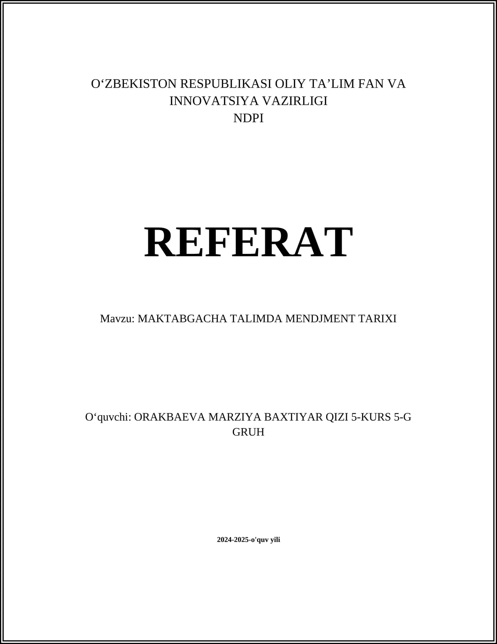 MAKTABGACHA TALIMDA MENDJMENT TARIXI 1