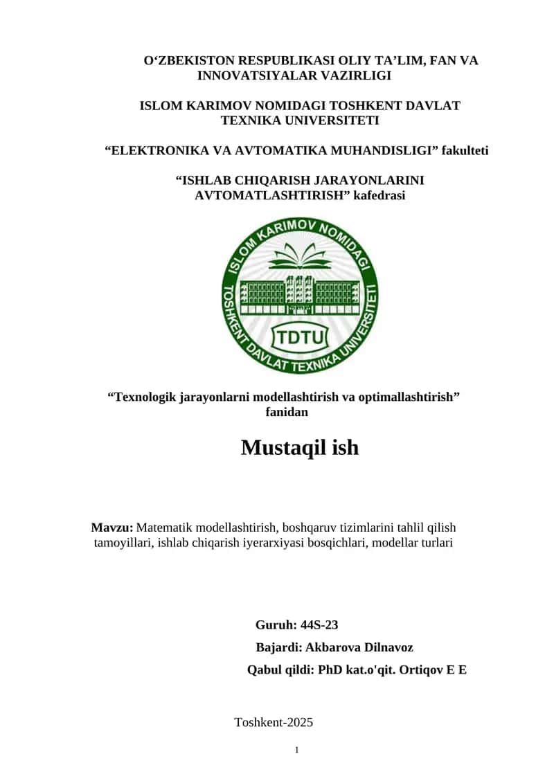 Matematik modellashtirish 1