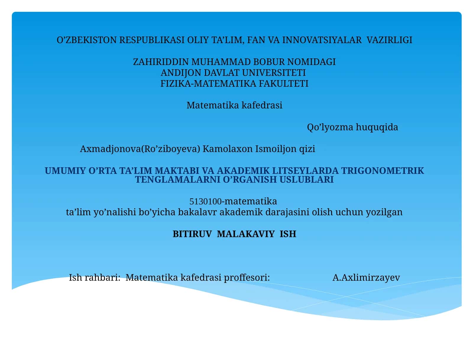 TRIGONOMETRIK TENGLAMALARNI O’RGANISH USLUBLARI 1