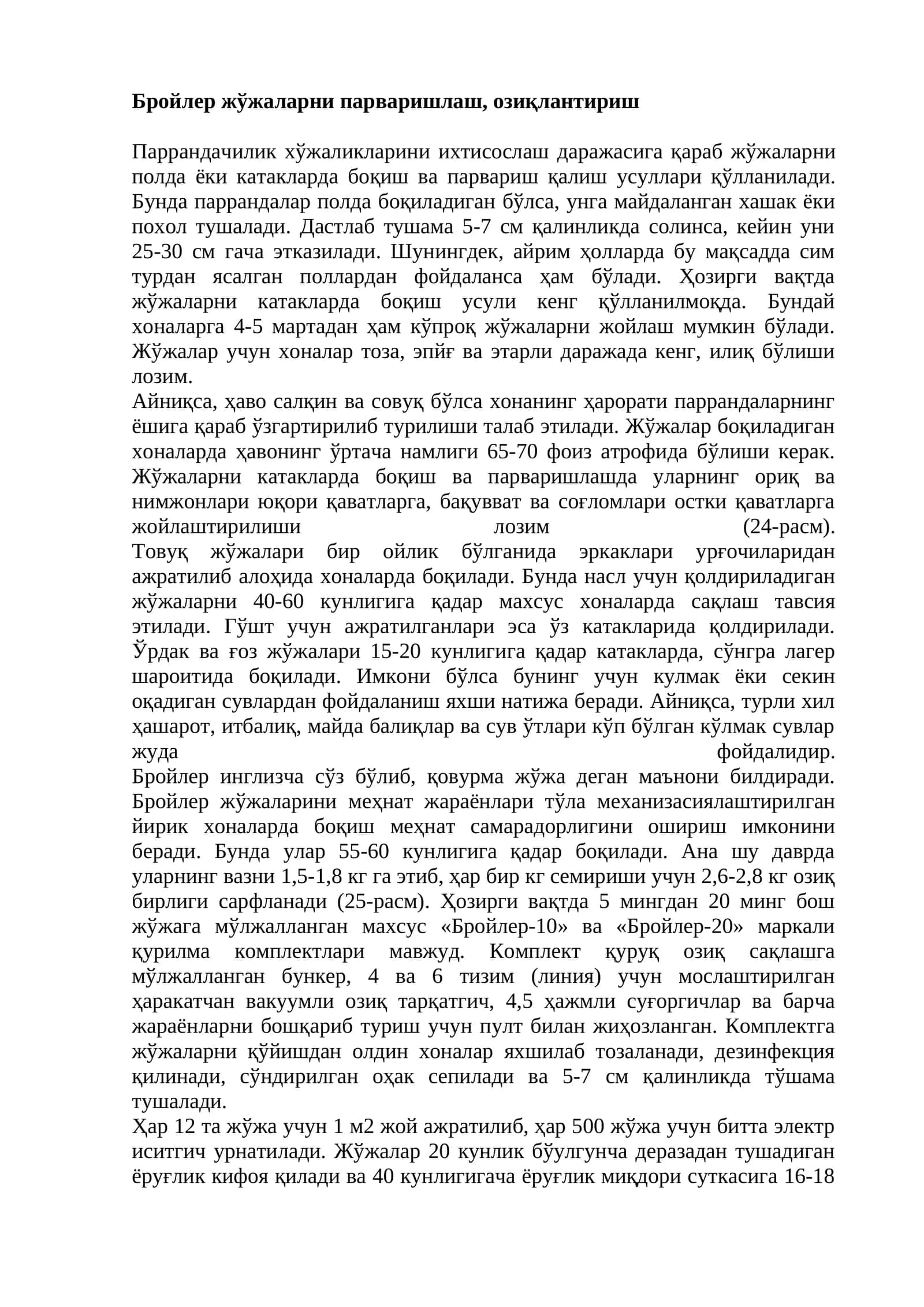 Бройлер жўжаларни парваришлаш, озиқлантириш 1