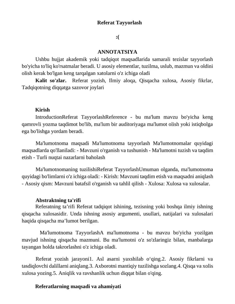 Referat Tayyorlash 1
