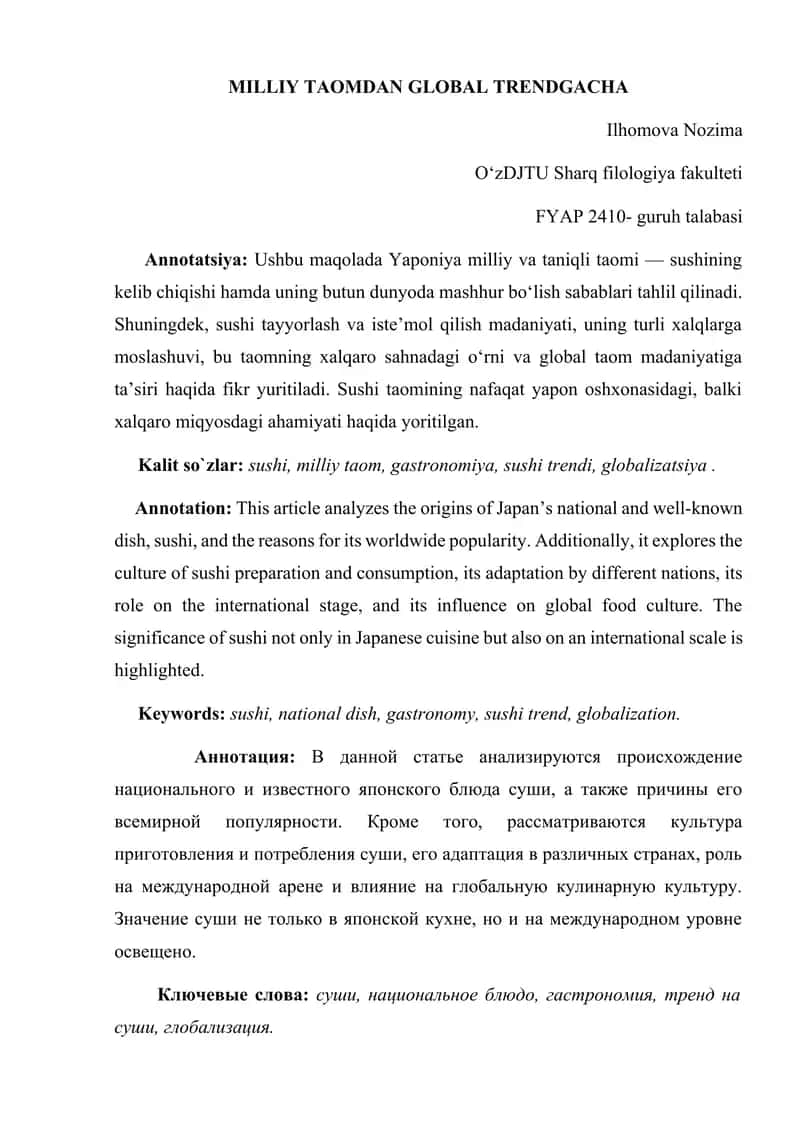 Milliy taomdan global trendgacha ( ilmiy maqola) 1