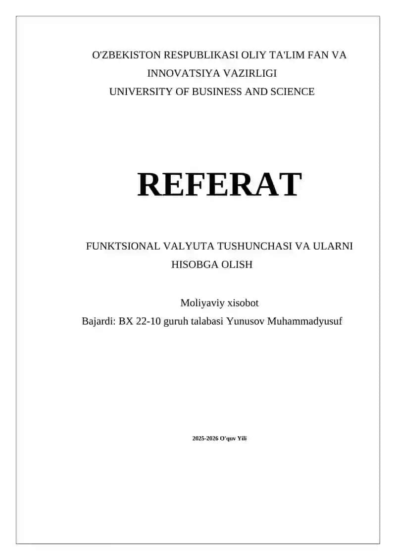 Funktsional valyuta tushunchasi va ularni hisobga ol