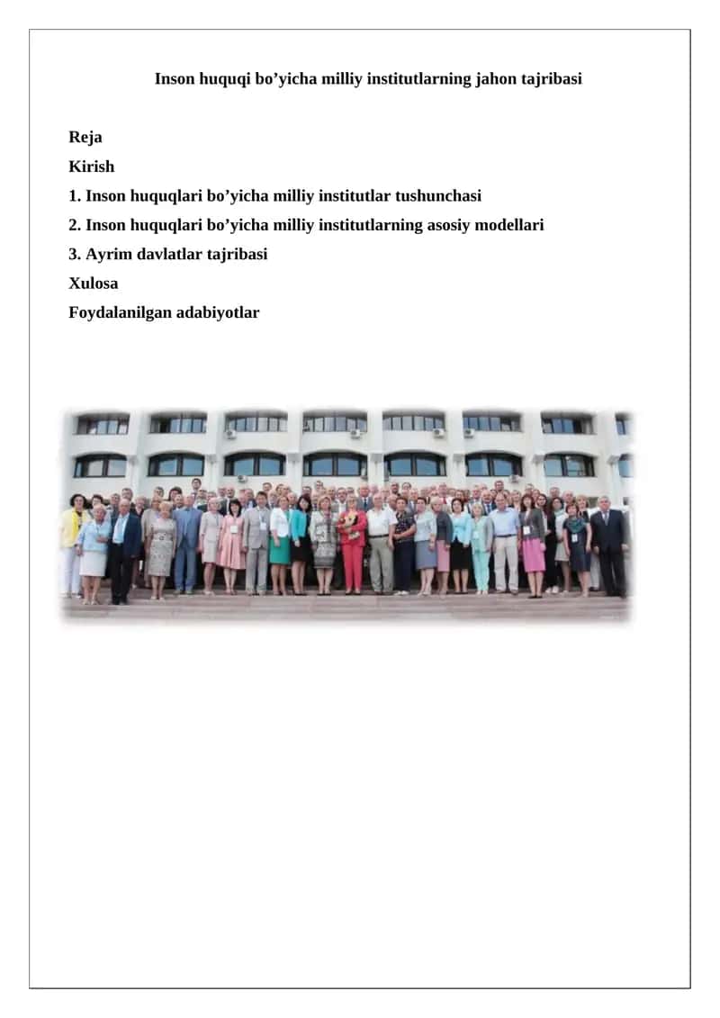 Inson huquqi bo’yicha milliy institutlarning jahon tajribasi 1