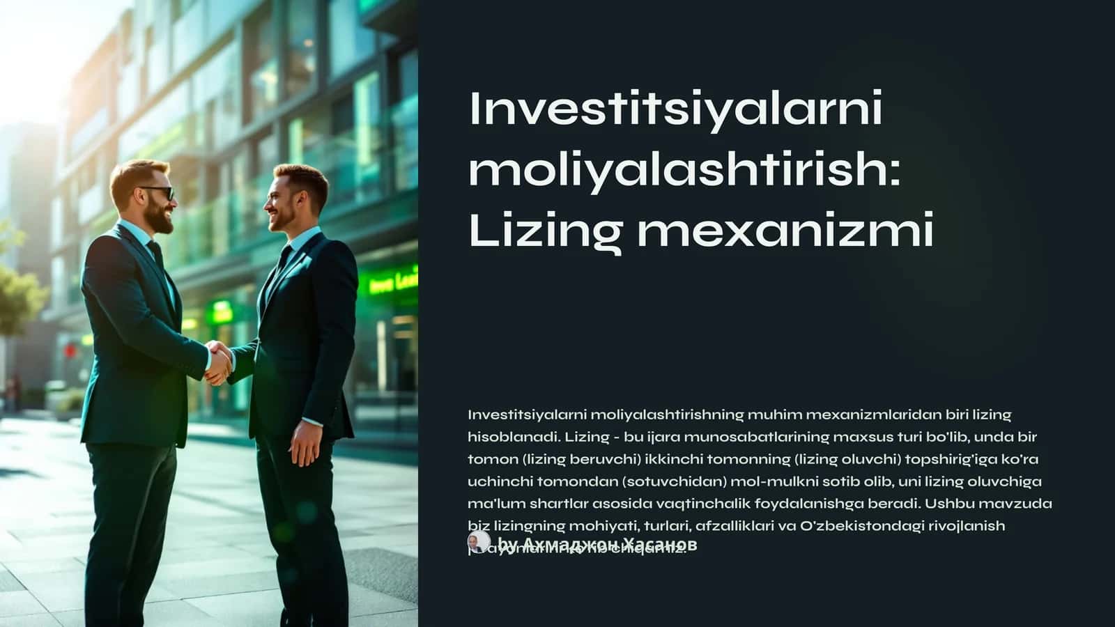 Investitsiyalarni moliyalashtirish: Lizing mexanizmi 1