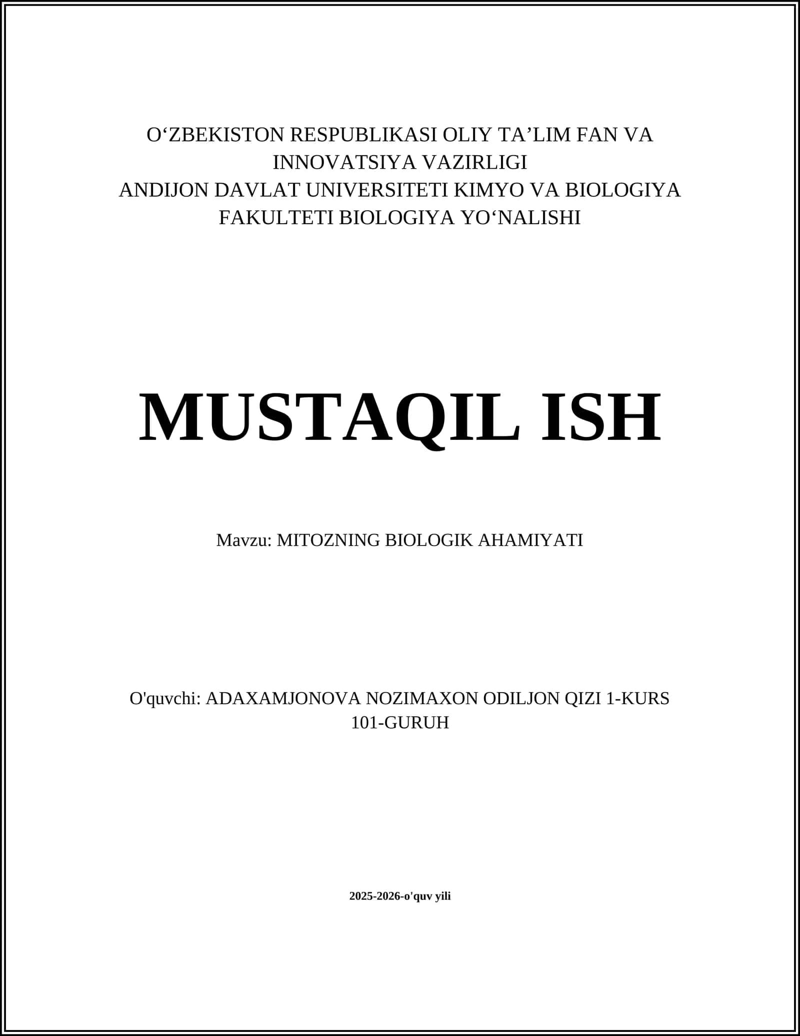 MITOZNING BIOLOGIK AHAMIYATI 1