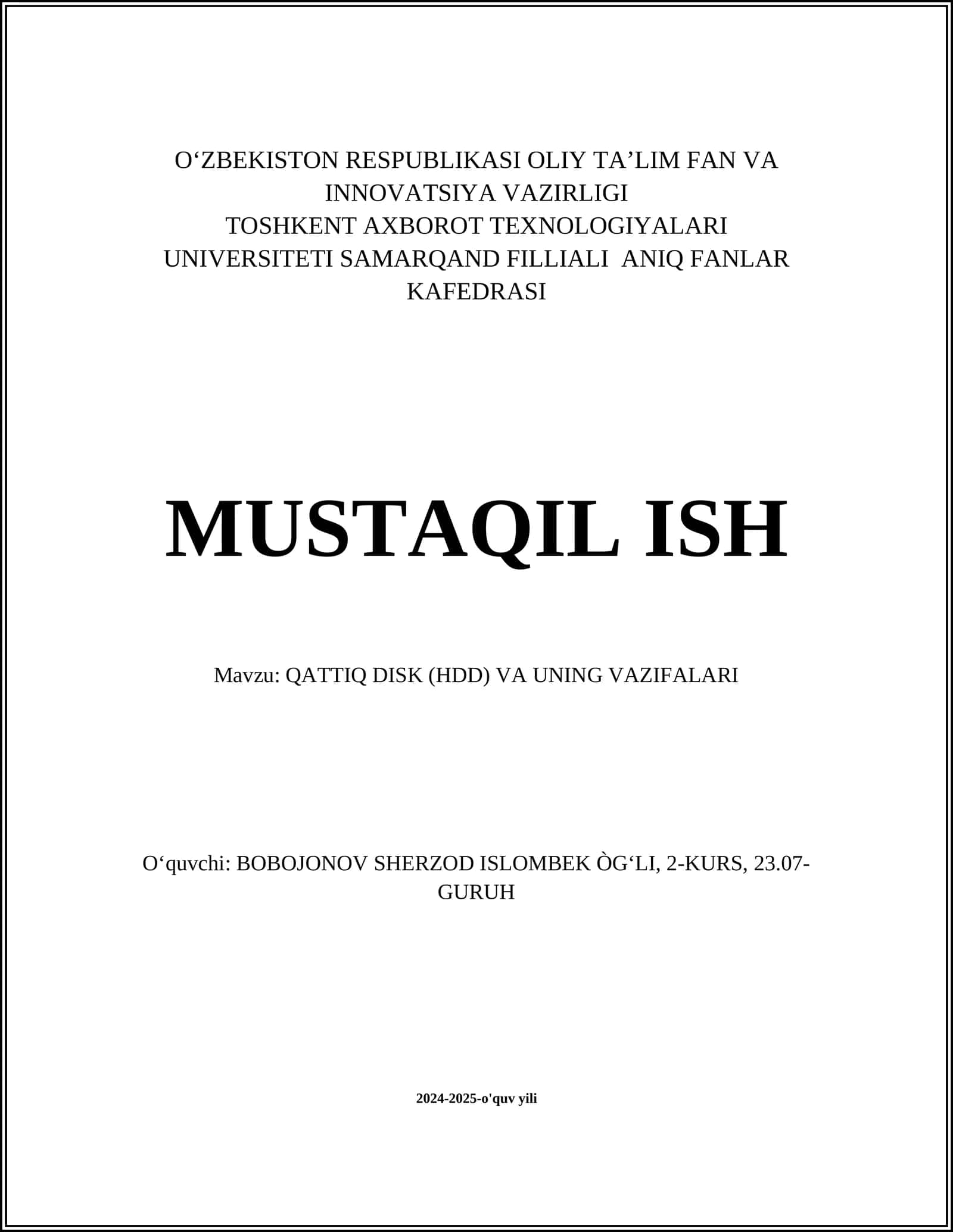 QATTIQ DISK (HDD) VA UNING VAZIFALARI 1