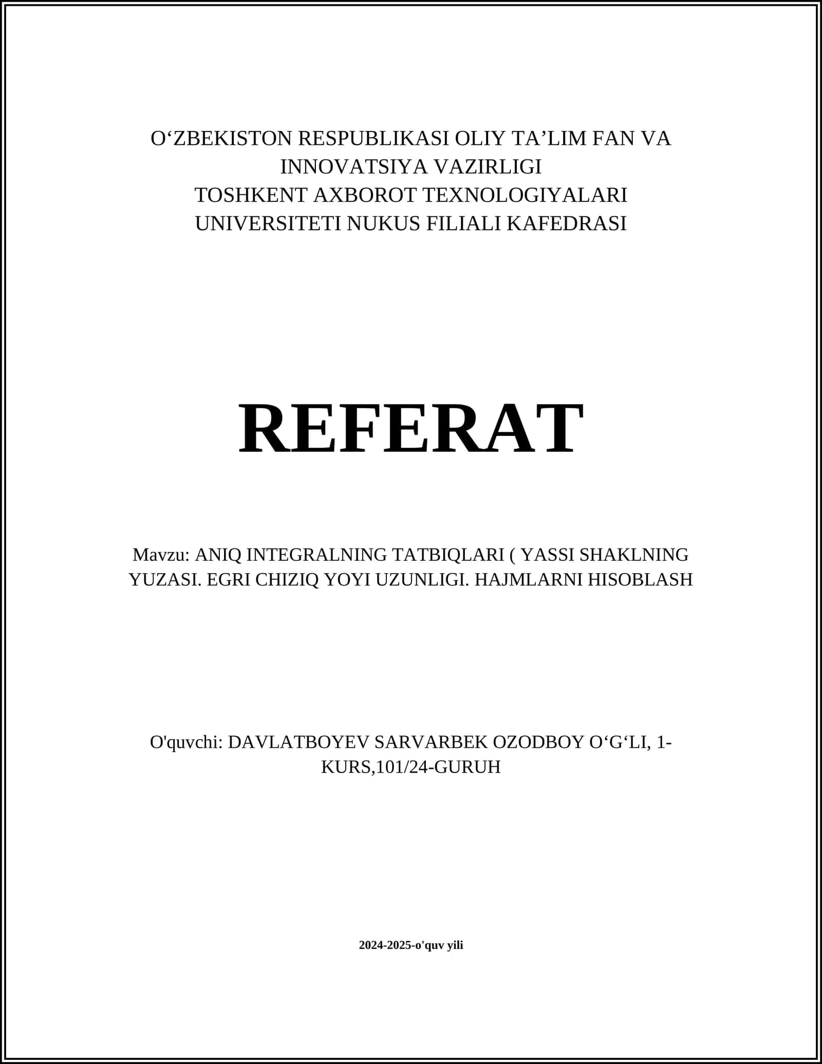 ANIQ INTEGRALNING TATBIQLARI 1