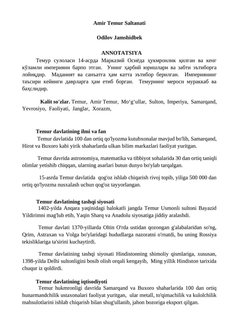 Amir Temur Saltanati 1