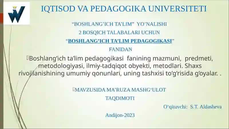 Boshlang‘ich ta’lim pedagogikasi
