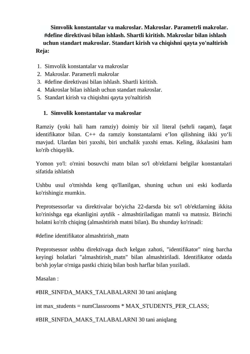 Simvolik konstantalar va makroslar 1