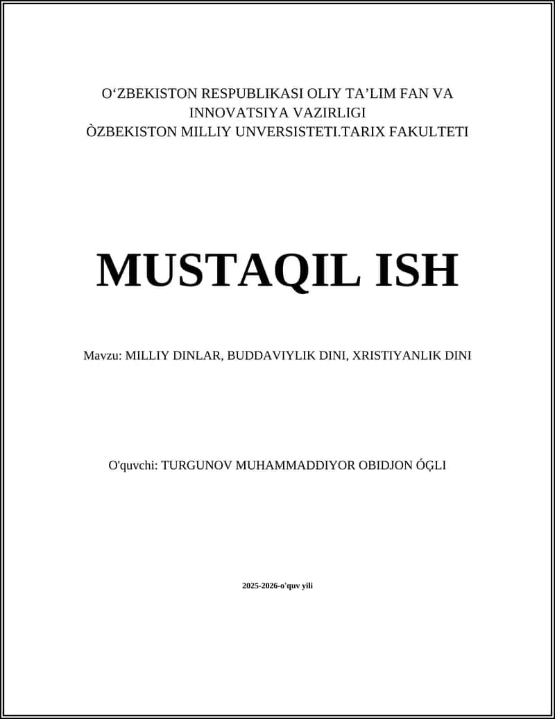 MILLIY DINLAR, BUDDAVIYLIK DINI, XRISTIYANLIK DINI 1
