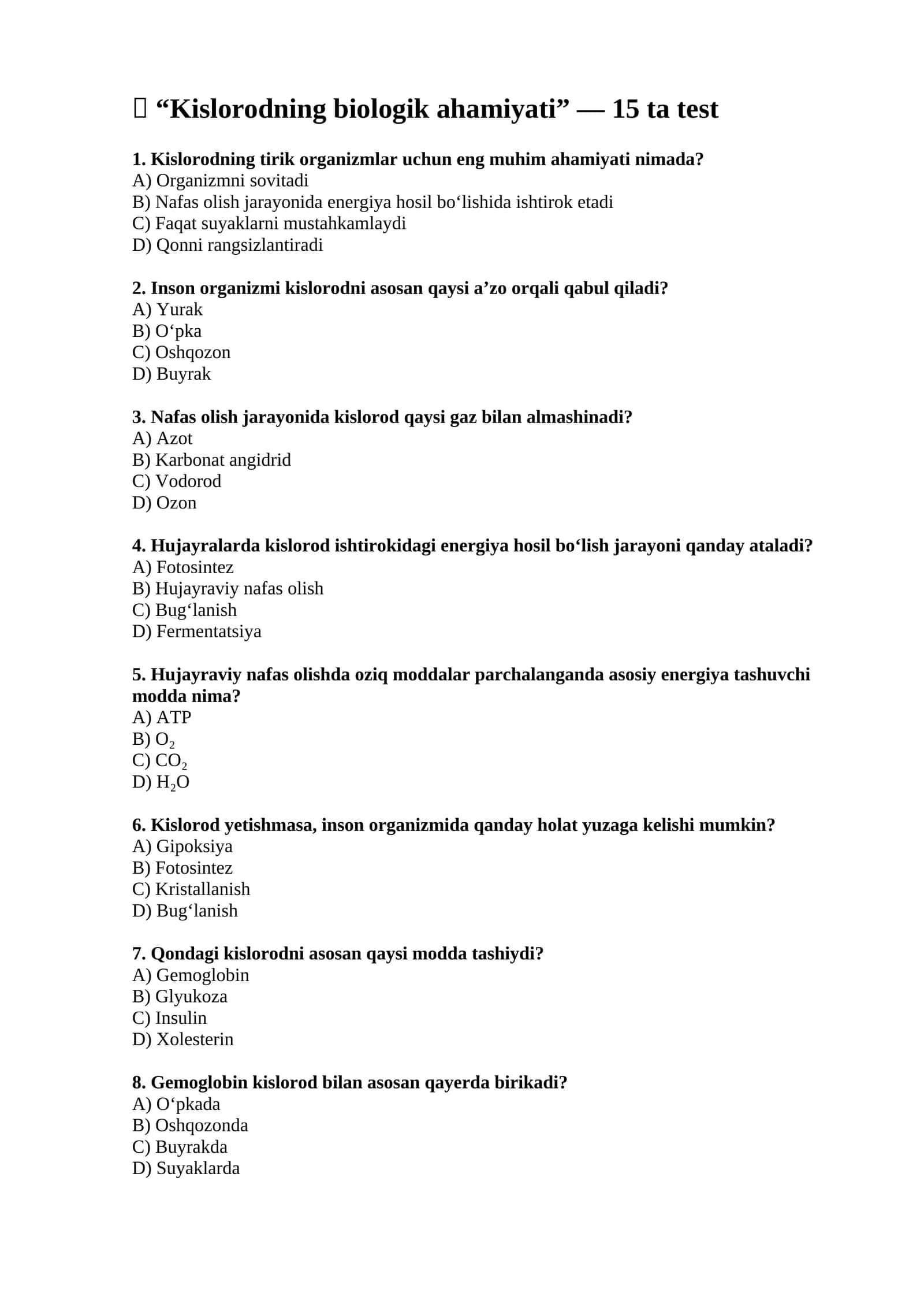 Kislorodning biologik ahamiyati 1