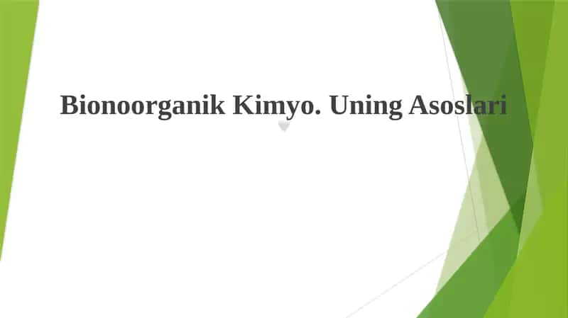 Bionoorganik Kimyo. Uning Asoslari 1