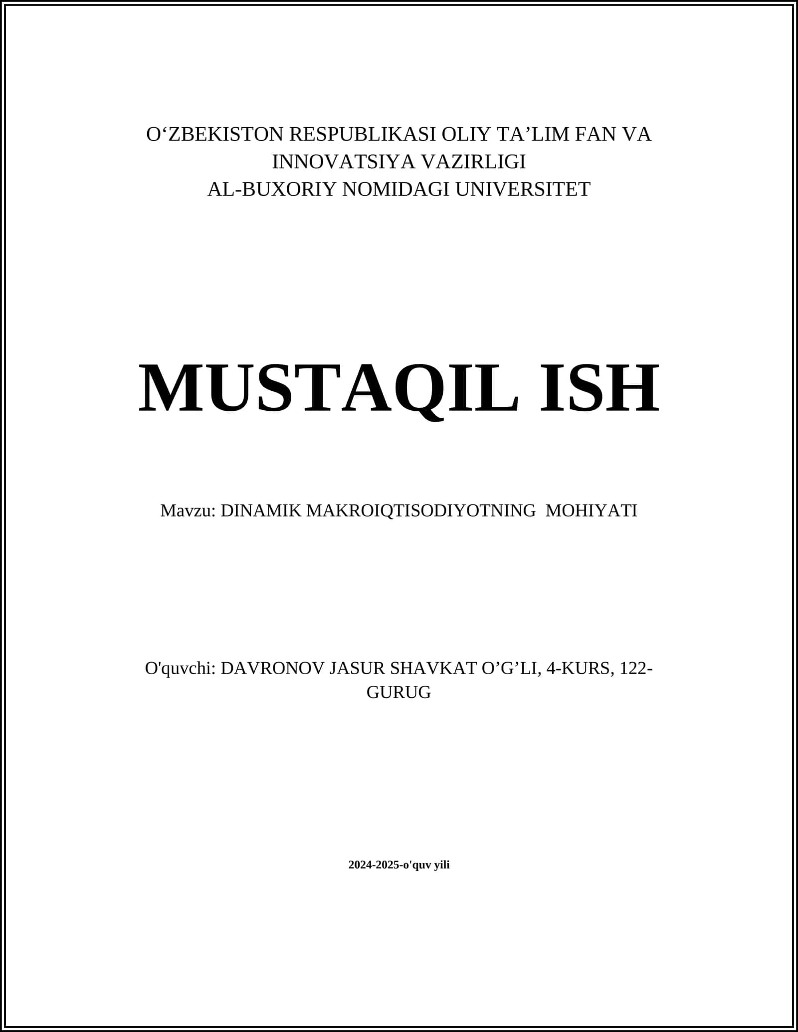 DINAMIK MAKROIQTISODIYOTNING MOHIYATI 1