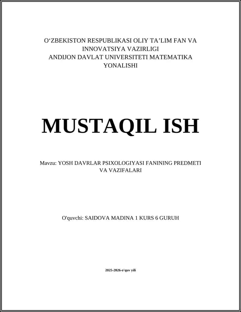 Yosh davrlar psixologiyasi 1