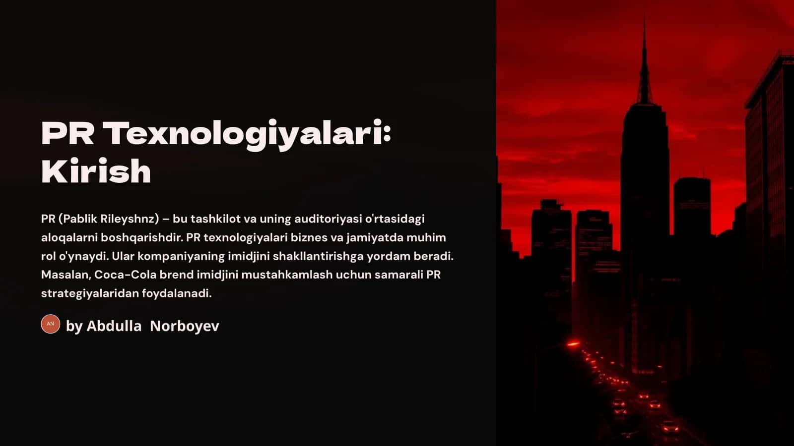 PR Texnologiyalari: Kirish 1
