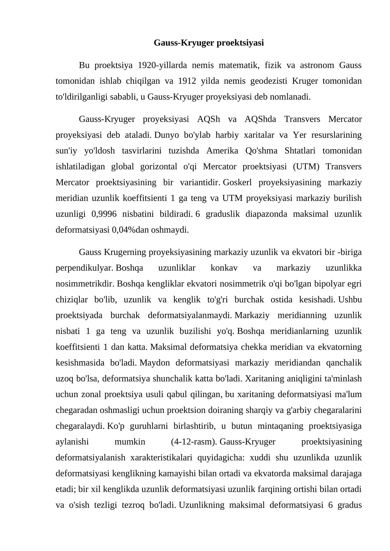 Gauss-Kryuger proektsiyasi 1