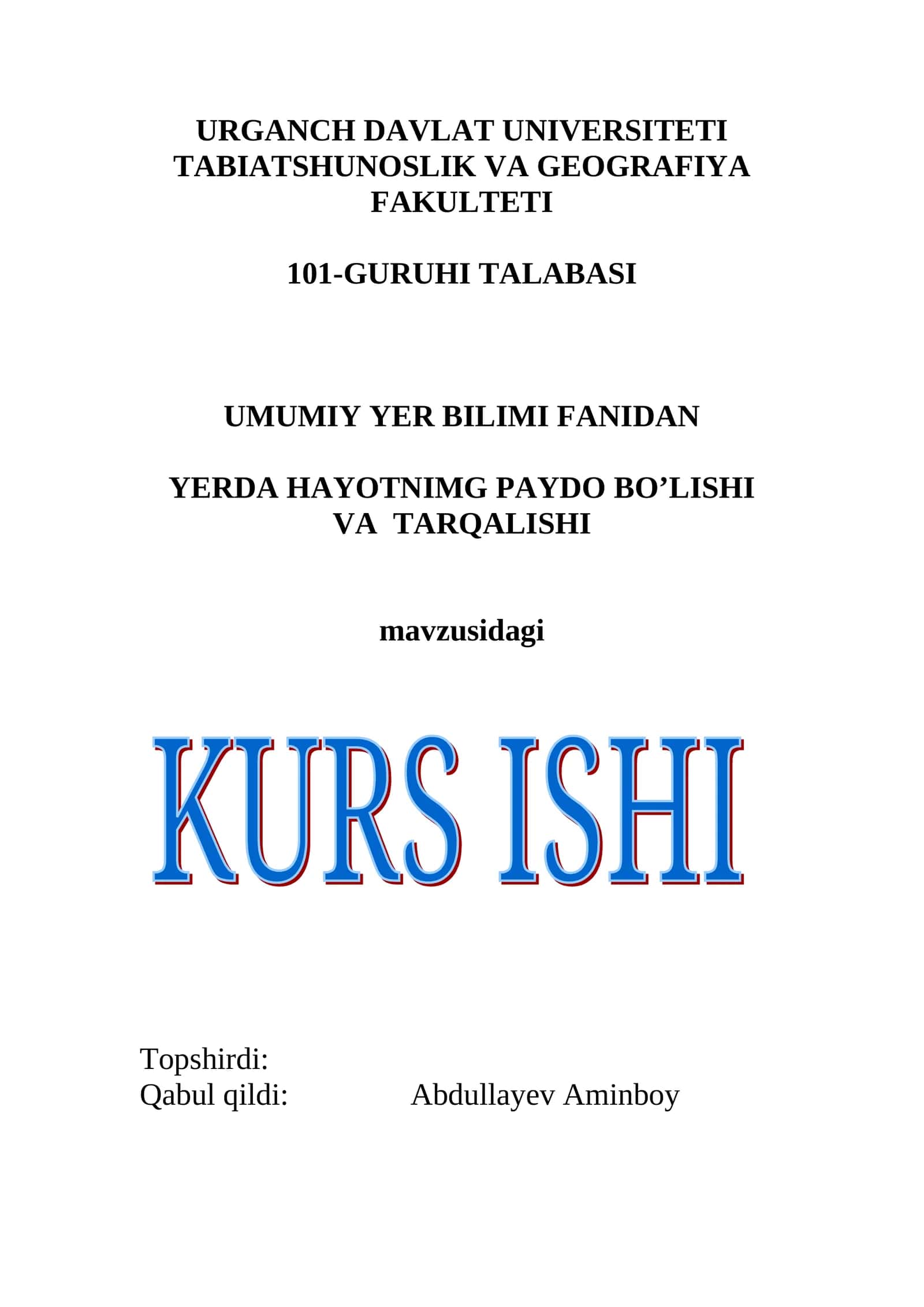 Yerda Hayotning Paydo Bo'lishi va Tarqalishi 1