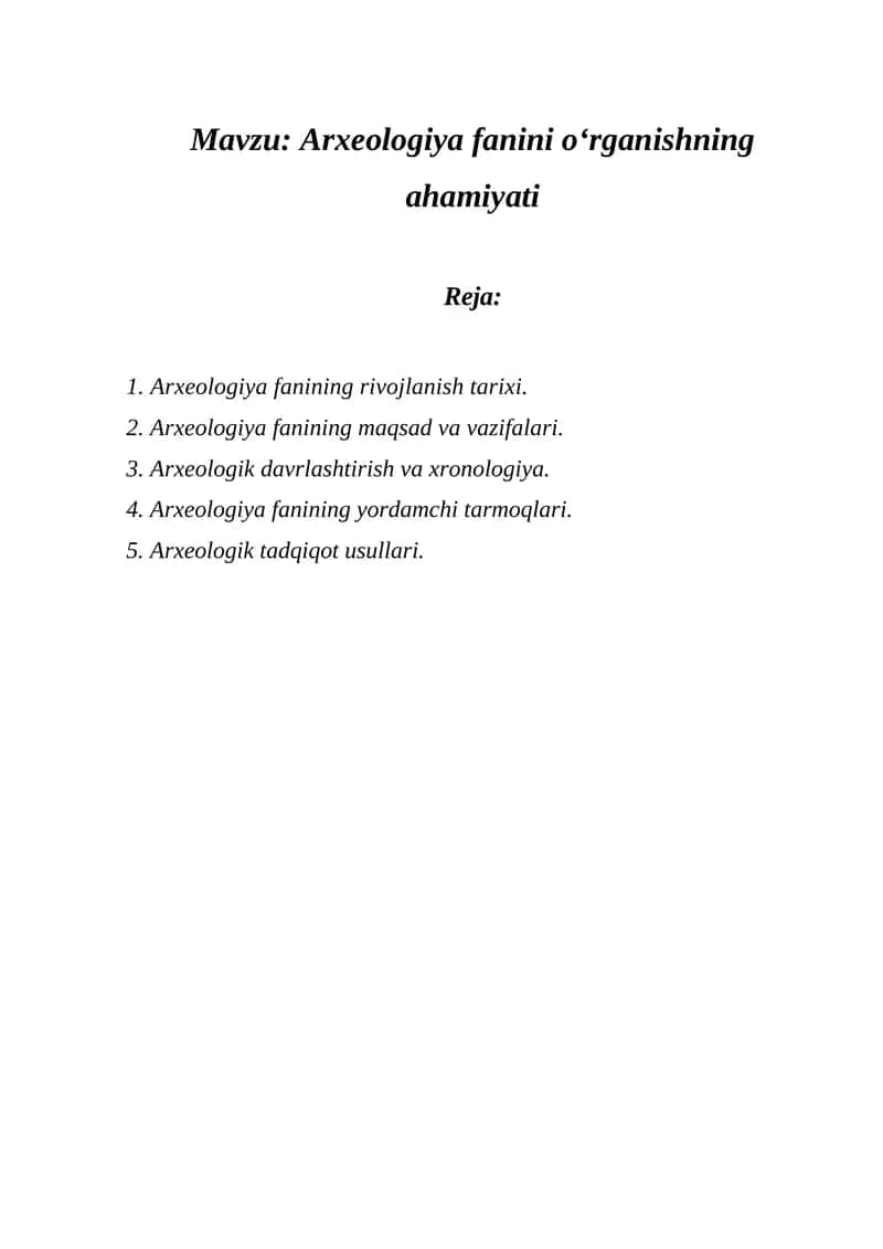 Arxeologiya fanini o‘rganishning ahamiyati 1