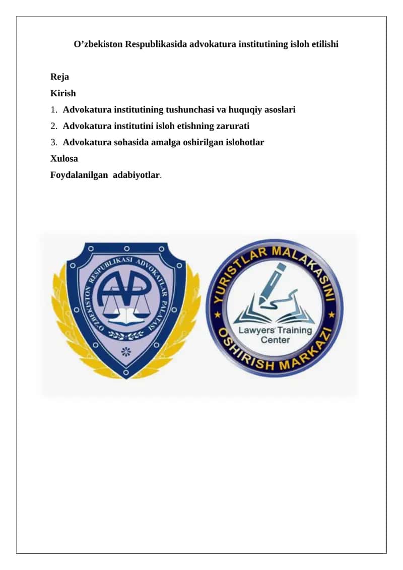 O’zbekiston Respublikasida advokatura institutining isloh etilishi 1