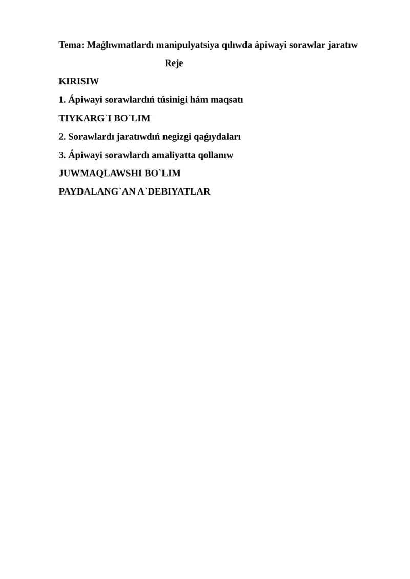 Ápiwayi sorawlar 1