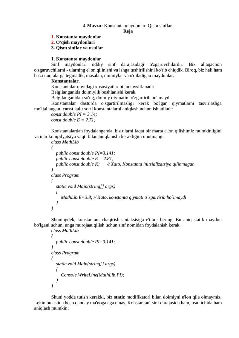 Konstanta maydonlar 1