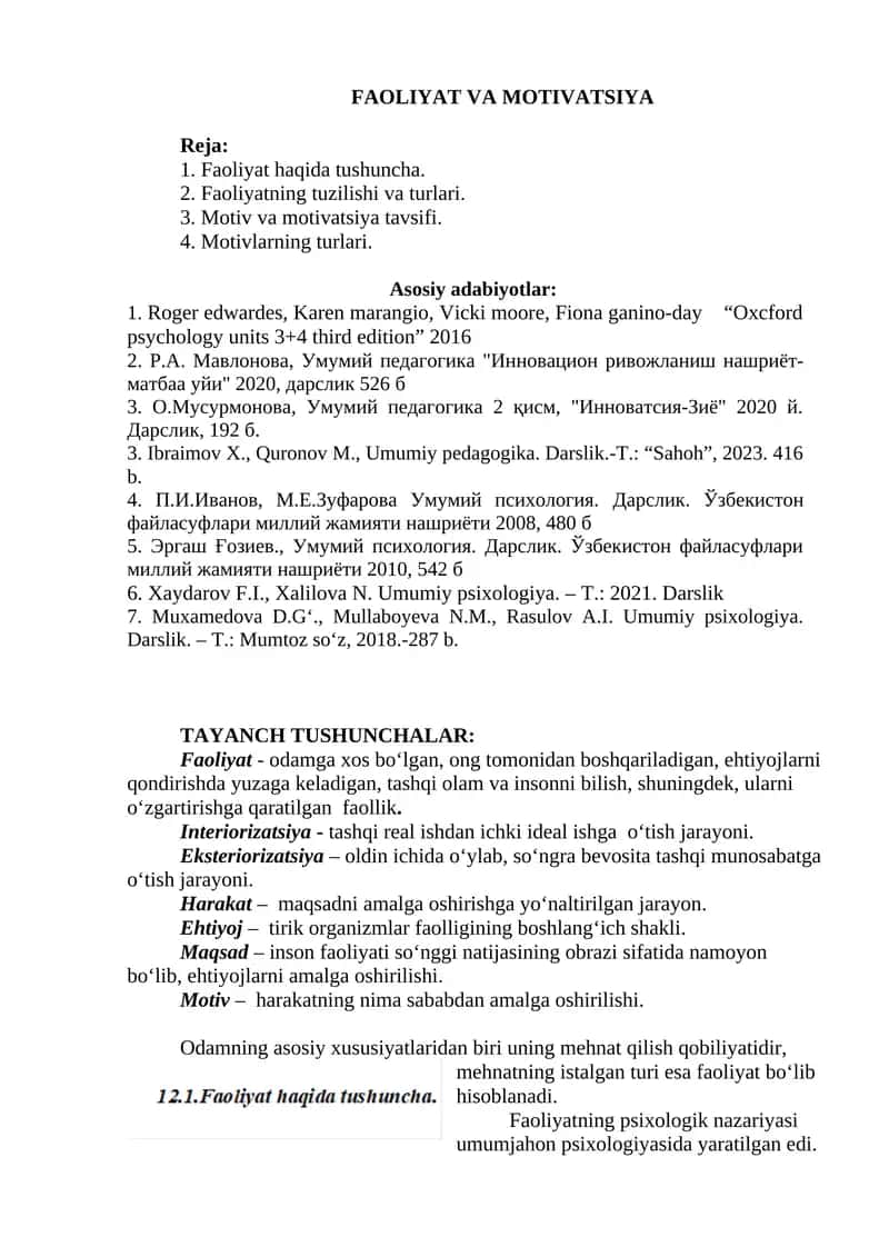 Faoliyat va Motivatsiya 1