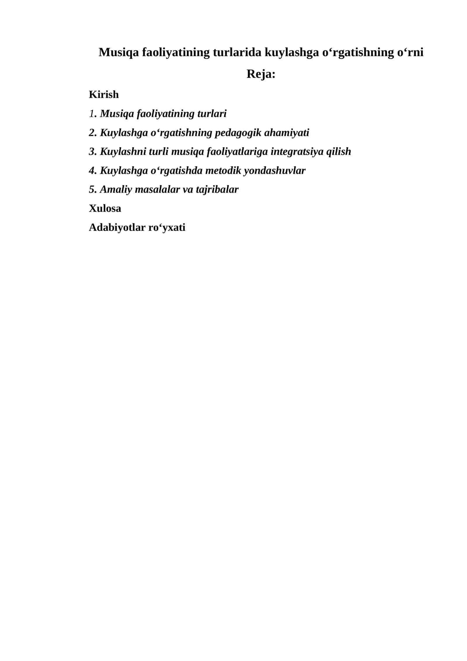 Musiqa faoliyatining turlarida kuylashga o‘rgatishning o‘rni 1