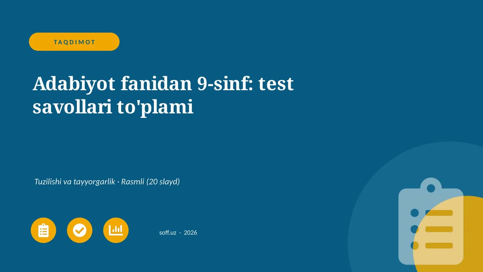 Adabiyot fanidan 9-sinf: test savollari to'plami 1