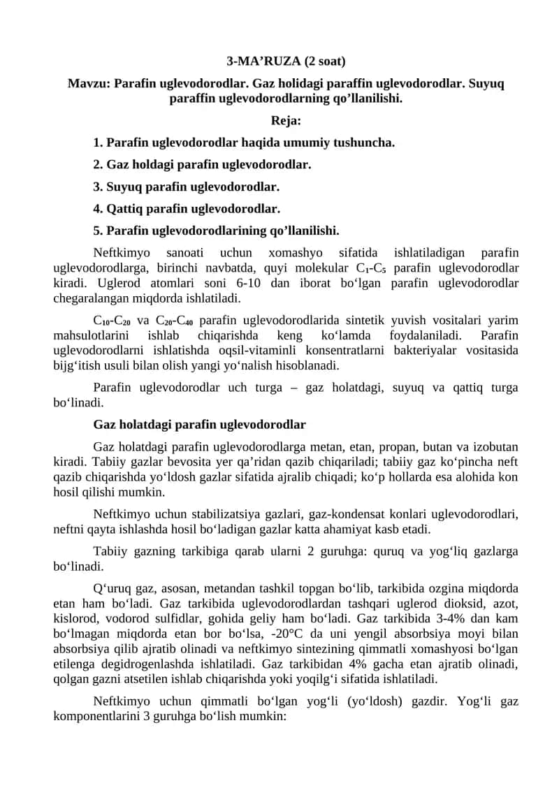 Parafin uglevodorodlar 1