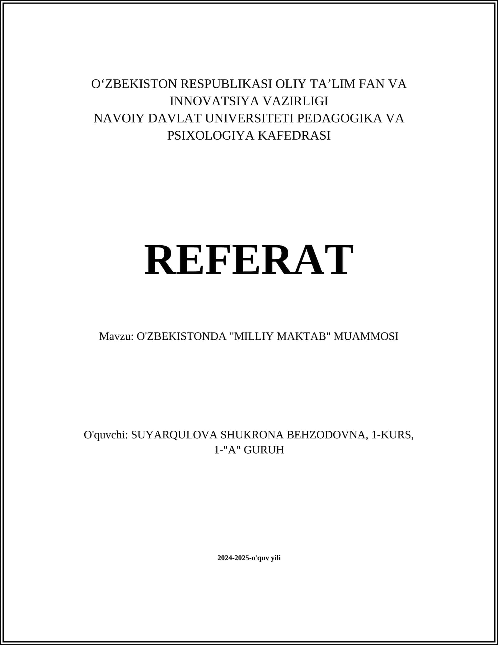 O'ZBEKISTONDA "MILLIY MAKTAB" MUAMMOSI 1
