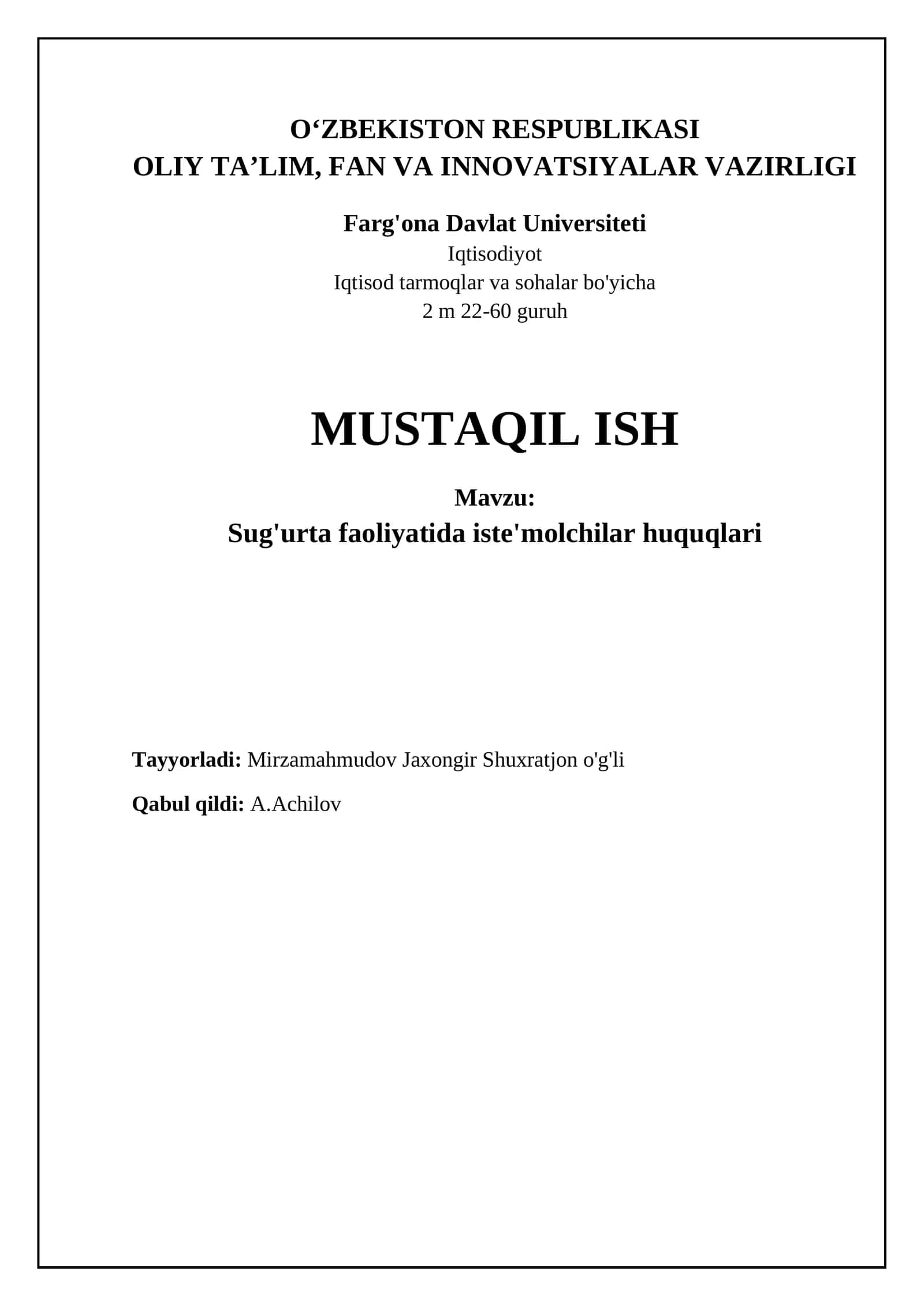 Sug'urta faoliyatida iste'molchilar huquqlari 1