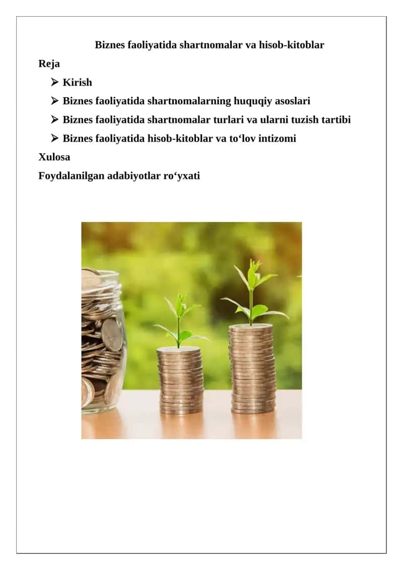 Biznes faoliyatida shartnomalar va hisob-kitoblar 1