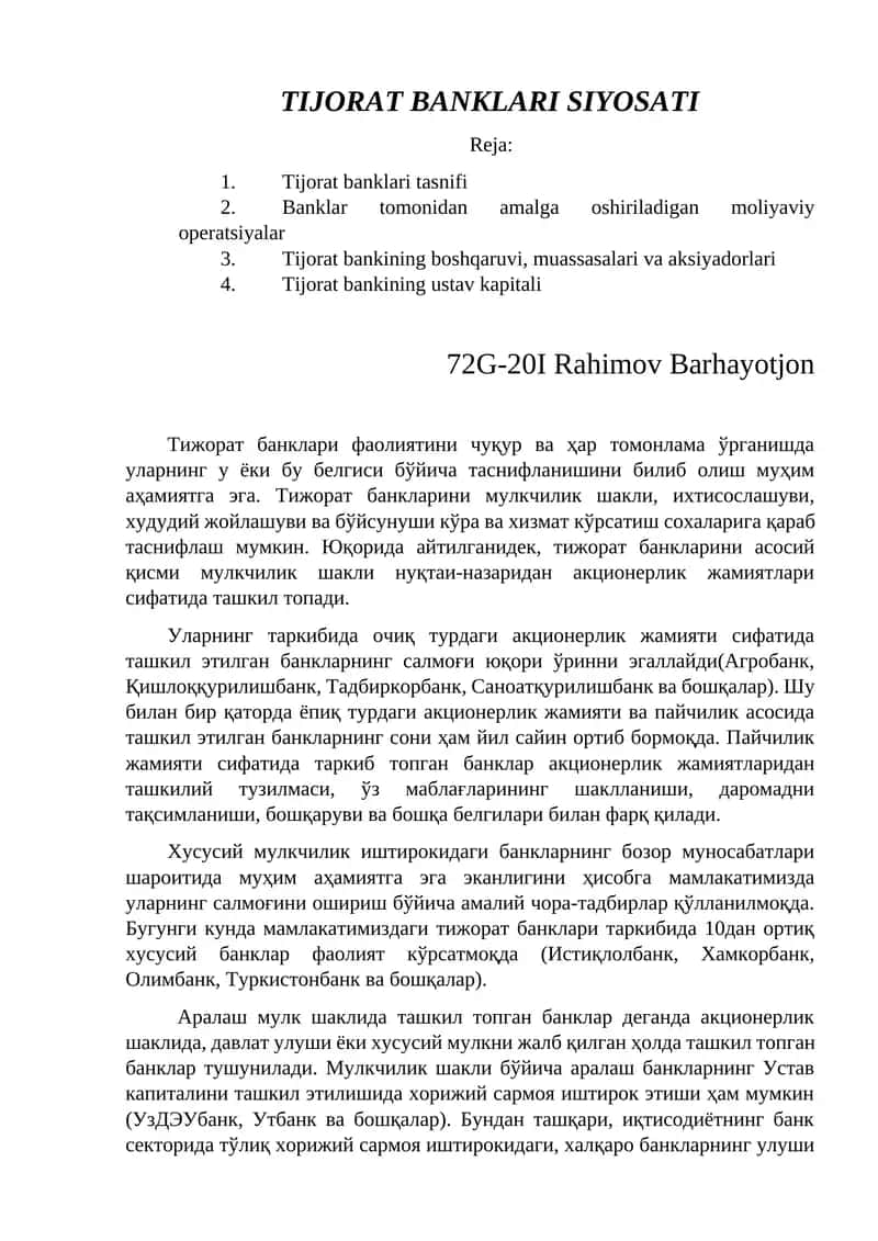 Tijorat banklari siyosati 1