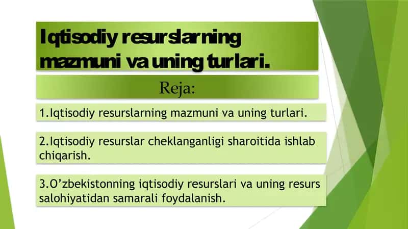 Iqtisodiy resurslarning mazmuni va uning turlari 1