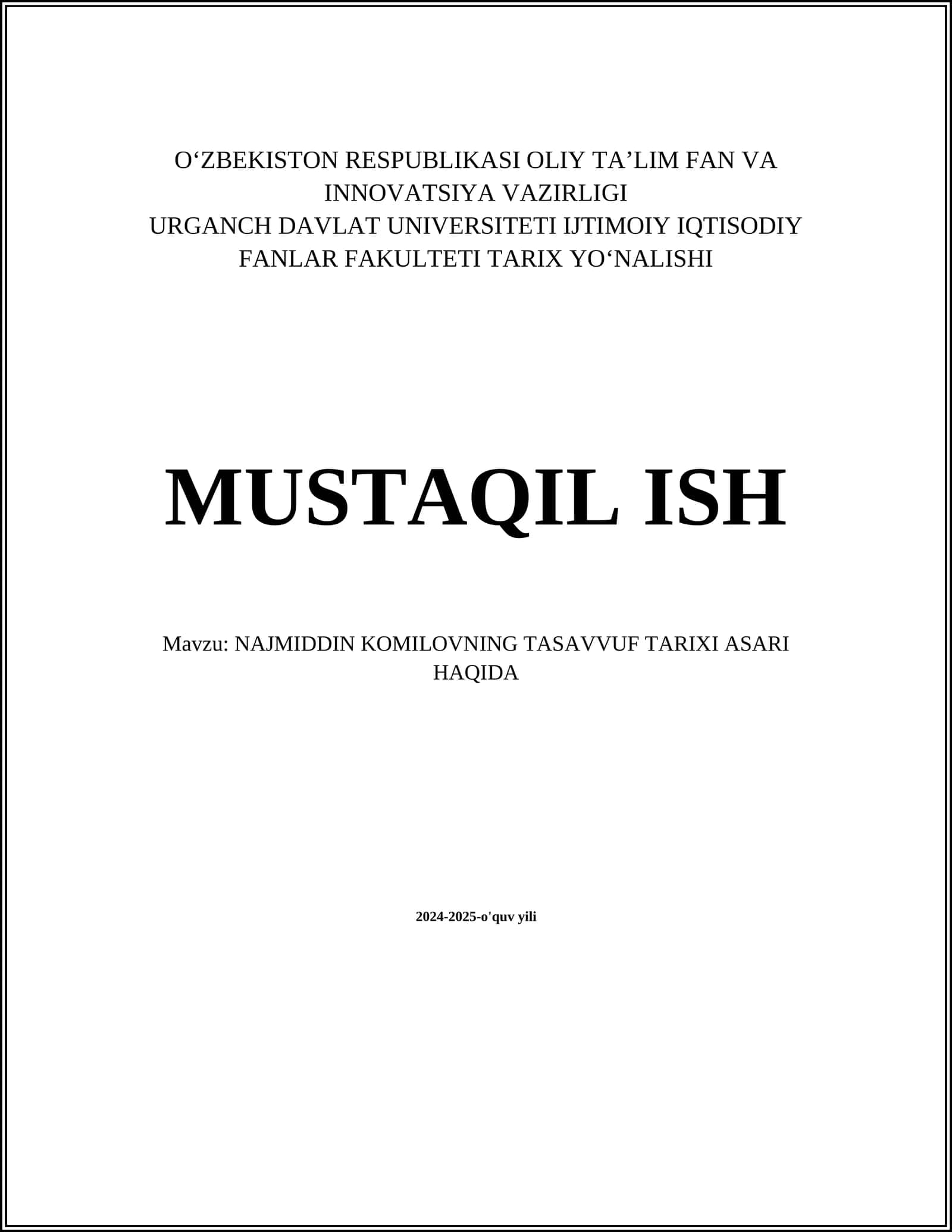 NAJMIDDIN KOMILOVNING TASAVVUF TARIXI ASARI HAQIDA 1