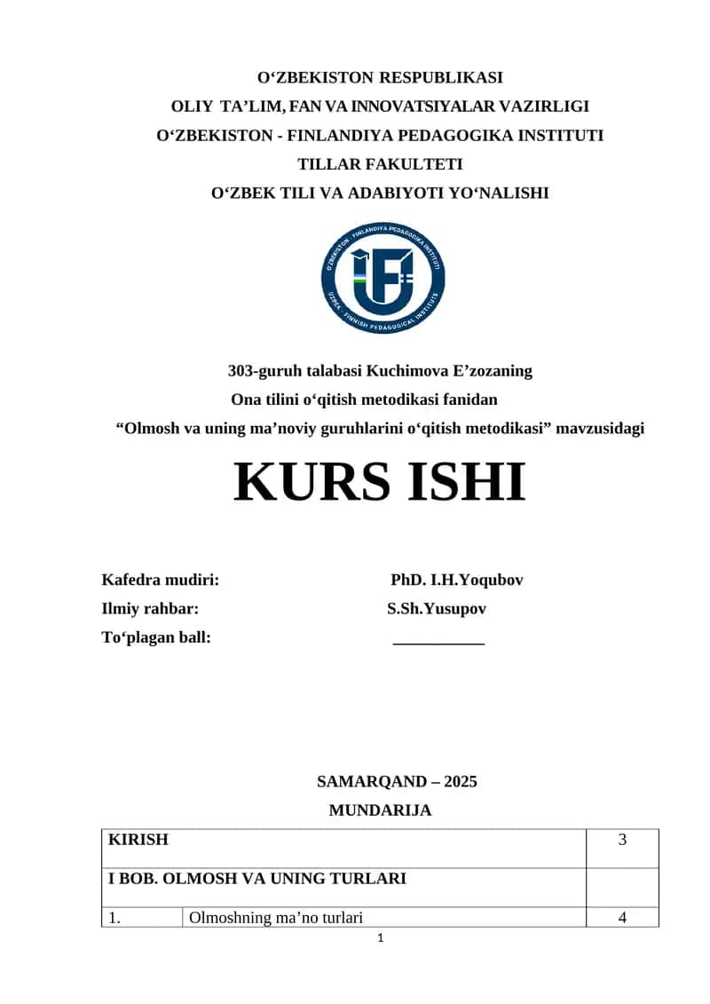 Olmosh va uning ma’noviy guruhlarini o‘qitish metodikasi 1