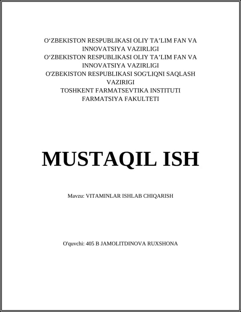 VITAMINLAR ISHLAB CHIQARISH 1