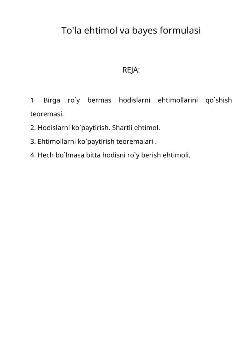 To'la ehtimol va bayes formulasi 1
