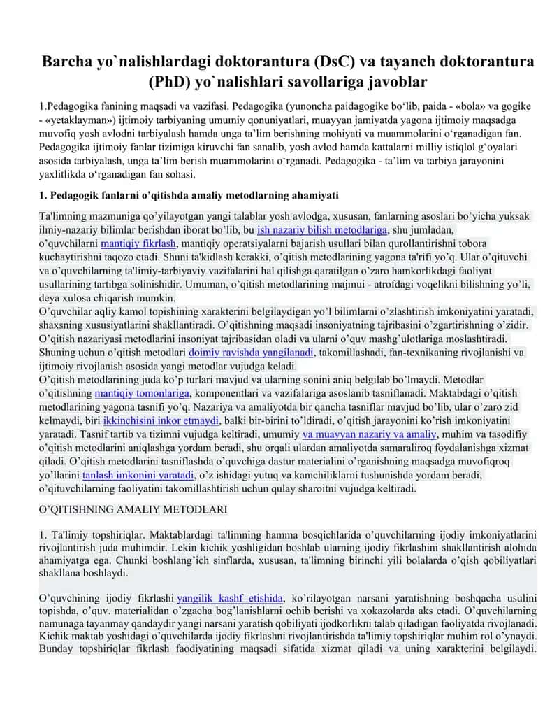 doktorantura savollariga javoblar 1