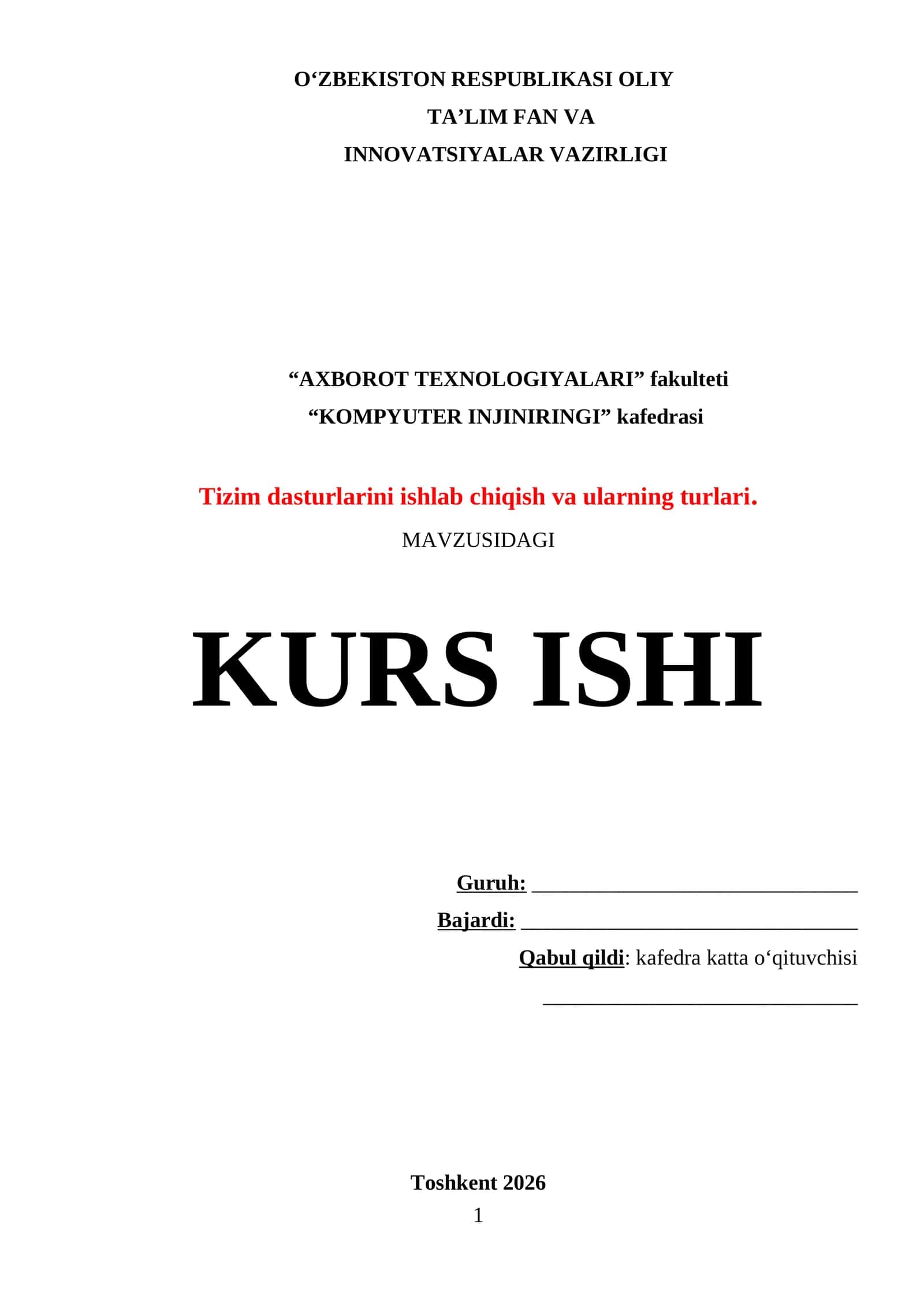 Tizim dasturlarini ishlab chiqish va ularning turlari 1