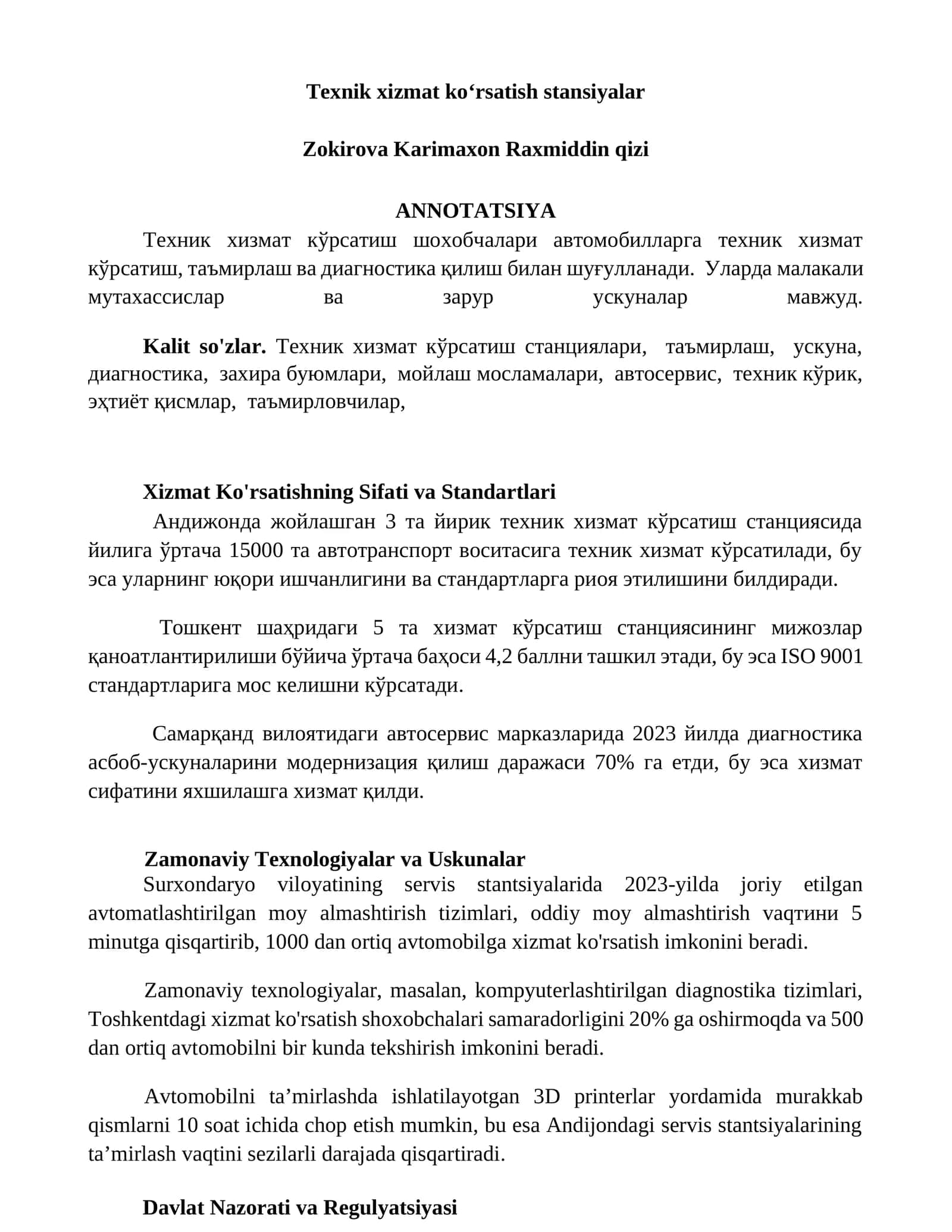 Texnik xizmat koʻrsatish stansiyalar 1