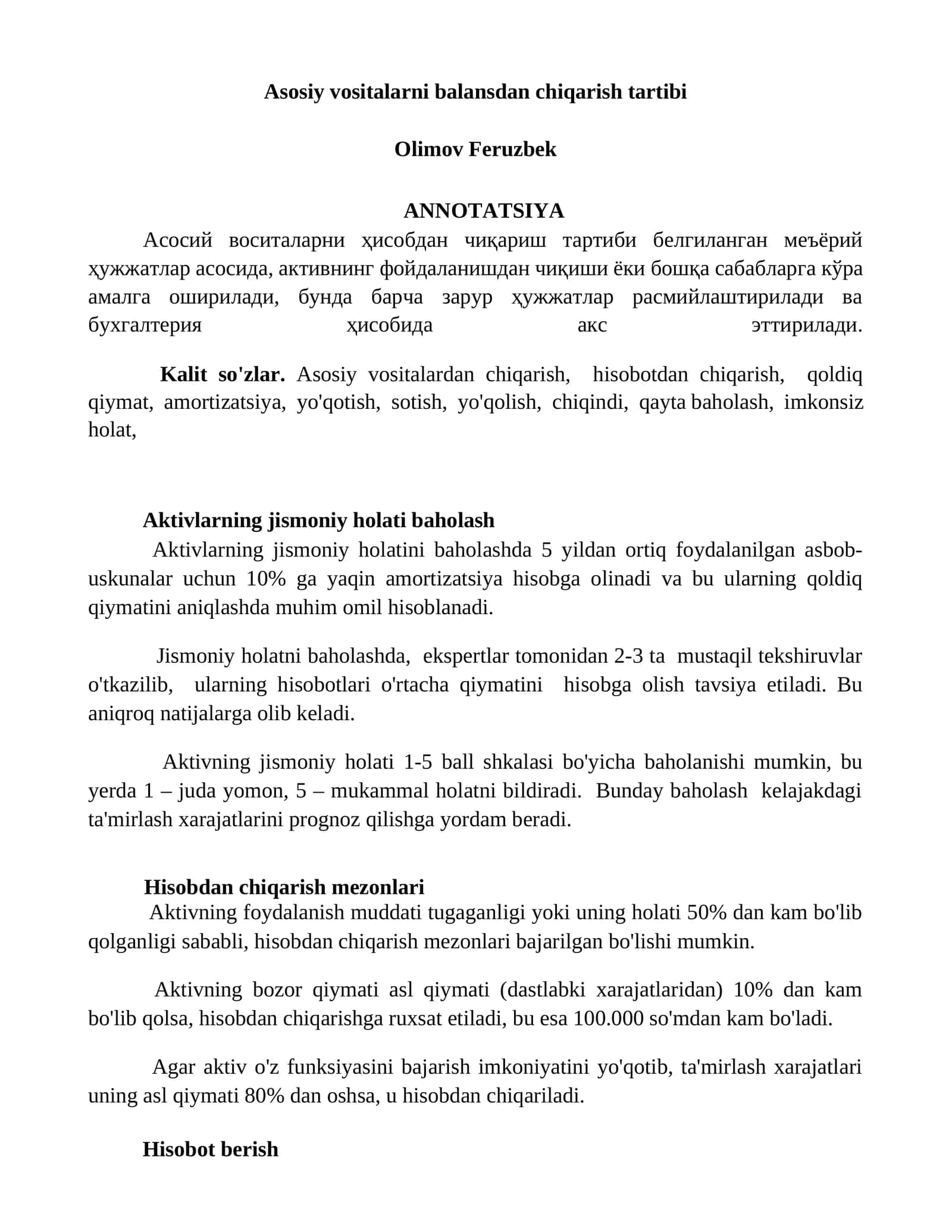 Asosiy vositalarni balansdan chiqarish tartibi 1