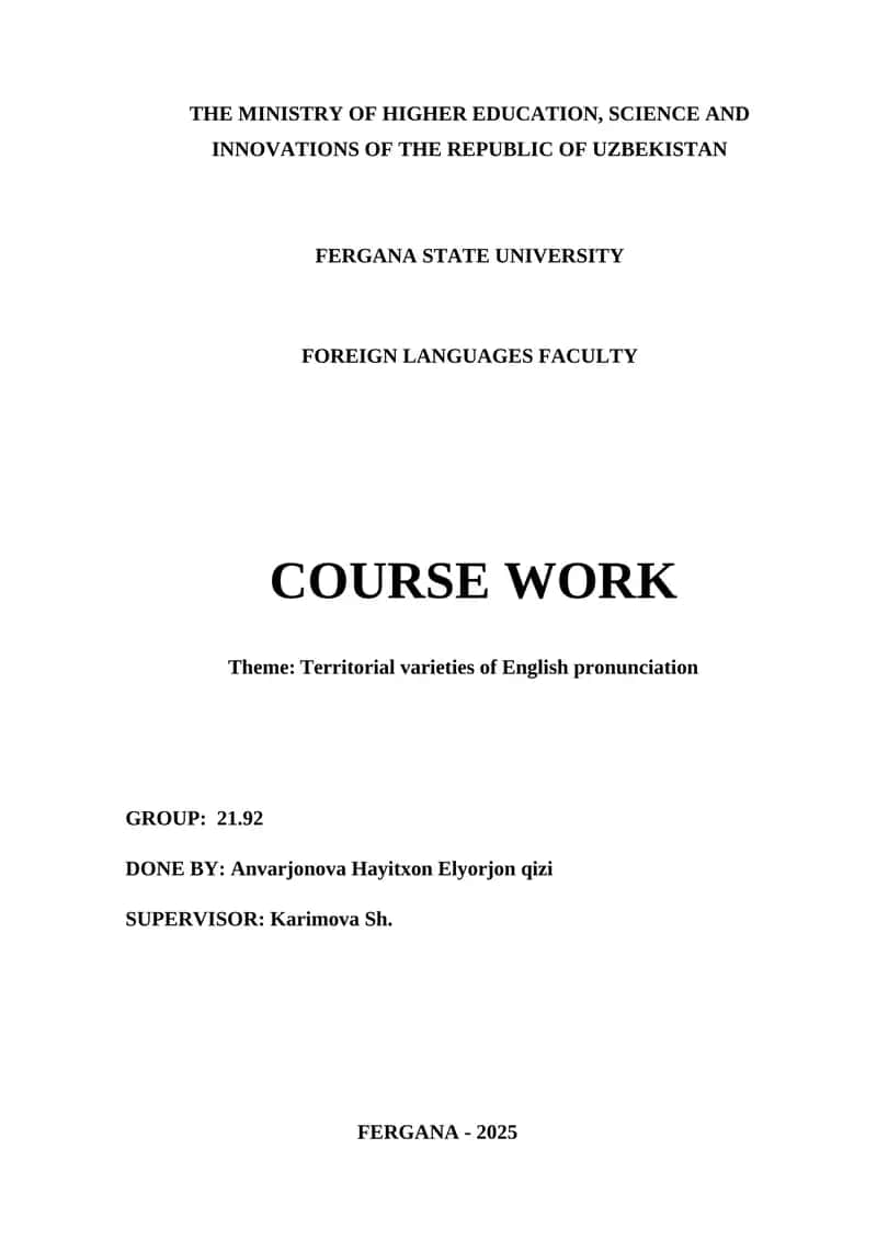 Territorial Varieties of English Pronunciation 1