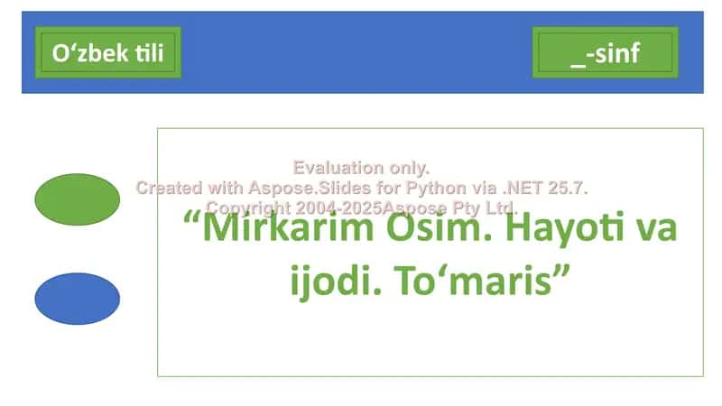 Mirkarim Osim hayoti va ijodi. To‘maris, dars ishlanma 1