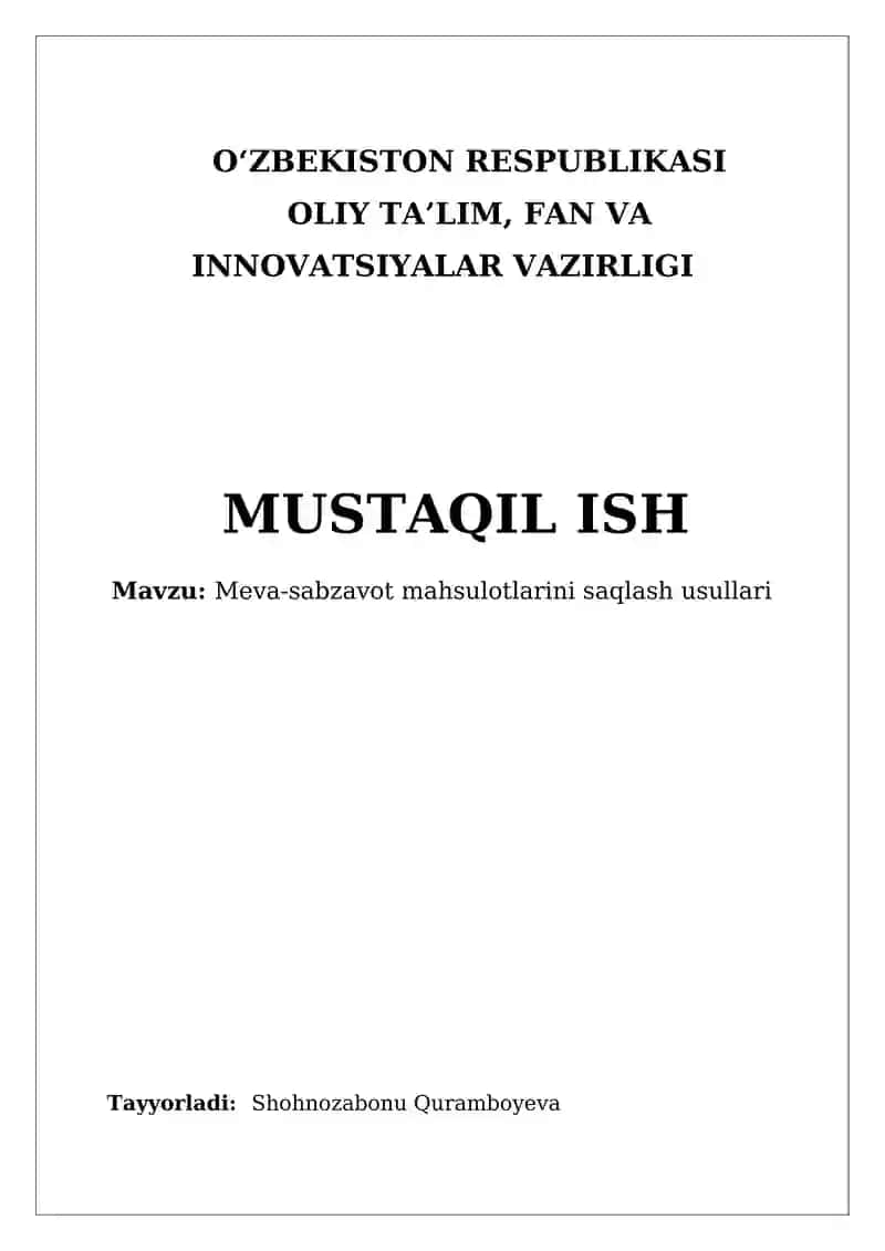 Meva-sabzavot mahsulotlarini saqlash usullari