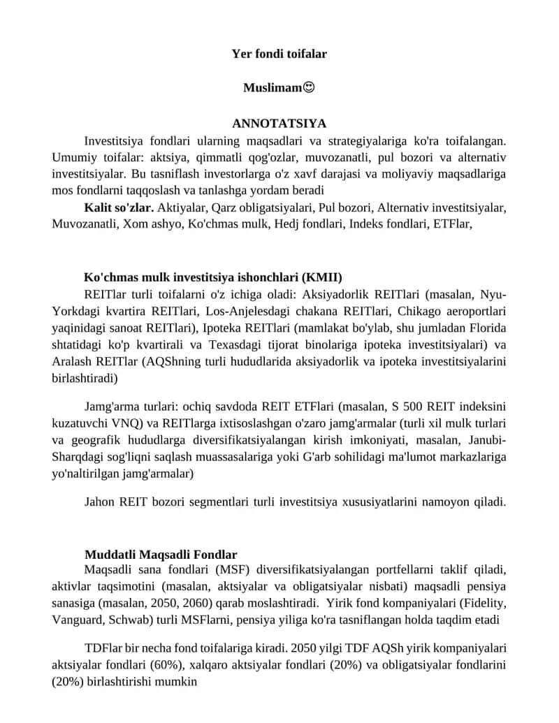 Yer fondi toifalar 1