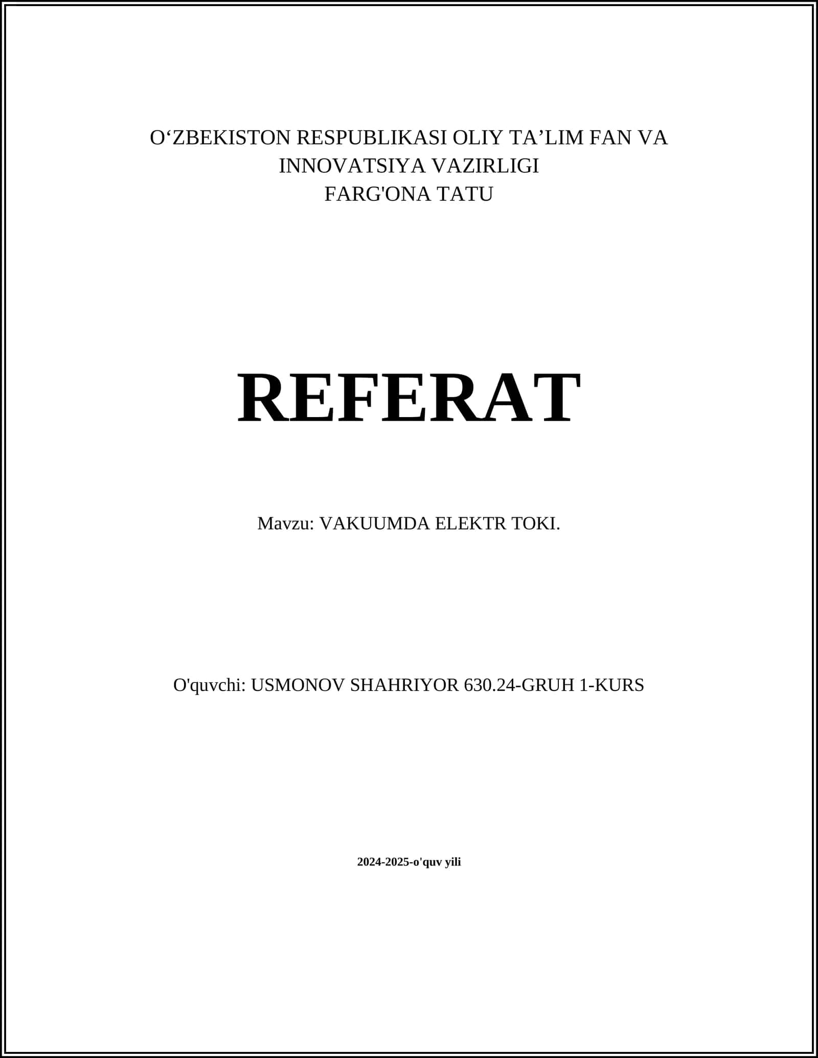 VAKUUMDA ELEKTR TOKI 1